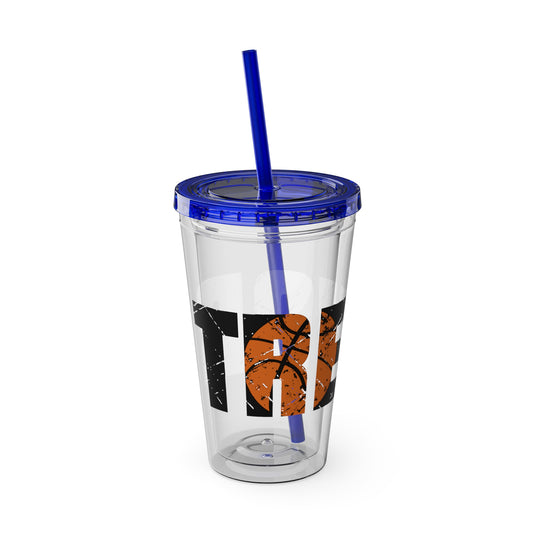 Basketball 16 oz Sunsplash Tumbler with Straw w/Custom Name