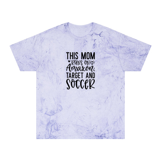 This Mom Runs on Amazon Soccer Adult Unisex Colorblast T-Shirt