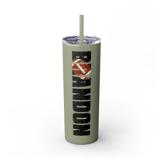 Football 20oz Skinny Tumbler with Straw w/Custom Name