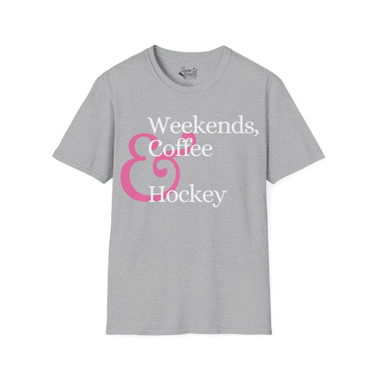 Weekends Coffee & Hockey Pink Design Adult Unisex Basic T-Shirt