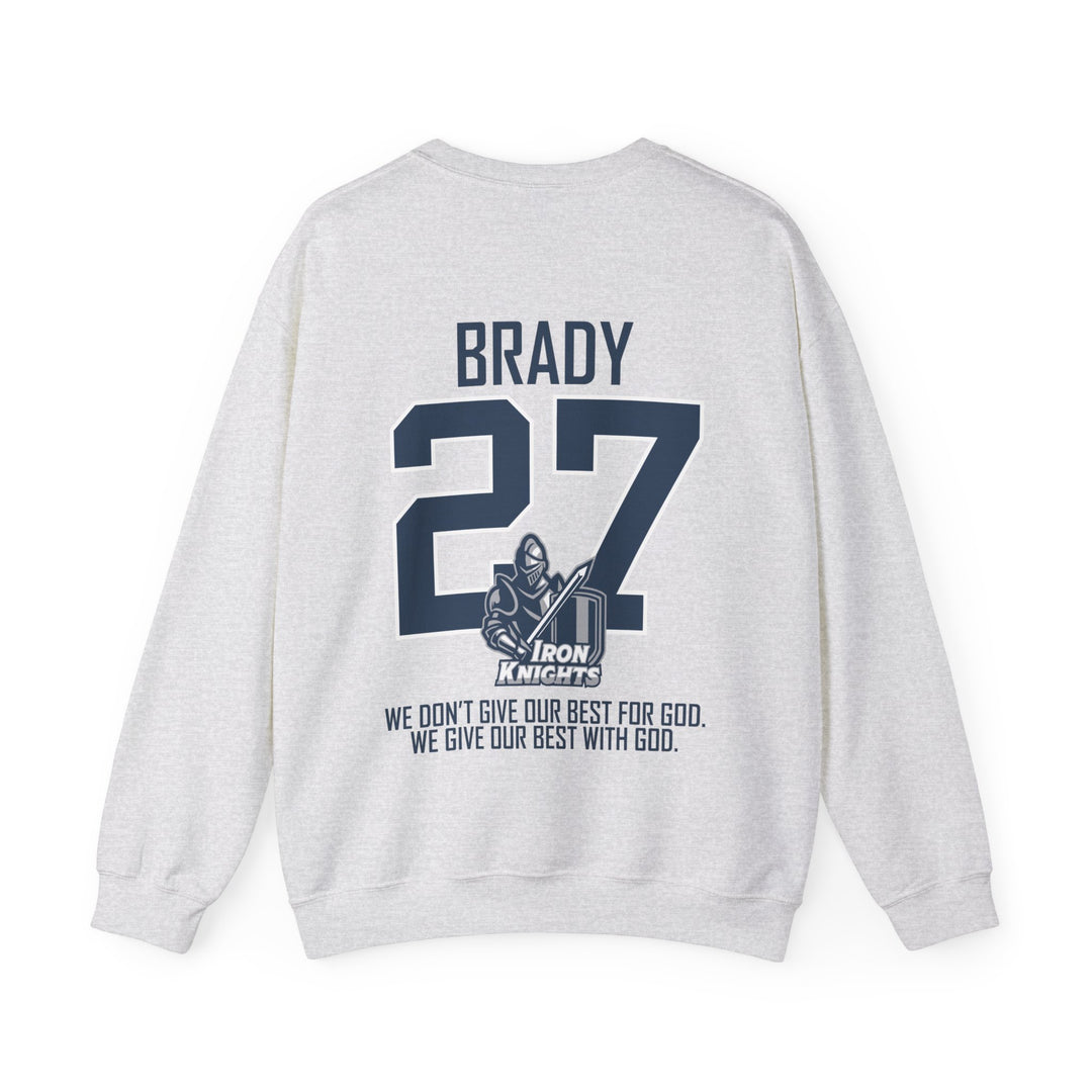 Iron Knights Adult Unisex Crewneck Sweatshirt w/Name, Number & Bible Verse - All White or Blue Design