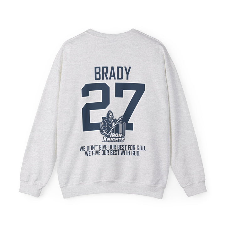 Iron Knights Adult Unisex Crewneck Sweatshirt w/Name, Number & Bible Verse - All White or Blue Design