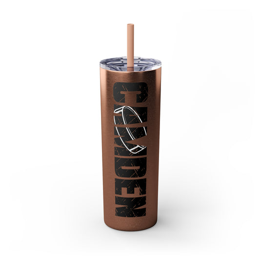 Hockey 20oz Skinny Tumbler with Straw w/Custom Name