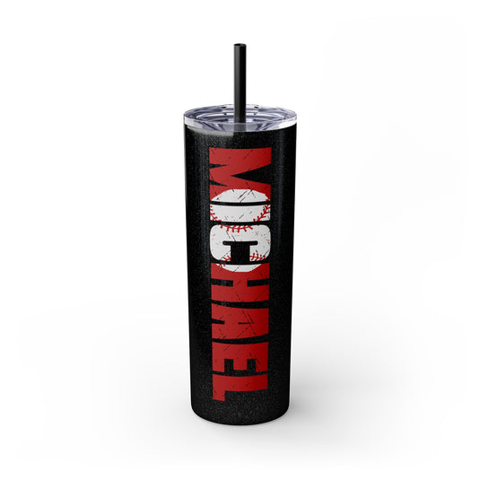 Baseball 20oz Skinny Tumbler with Straw w/Custom Name