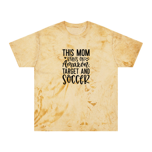 This Mom Runs on Amazon Soccer Adult Unisex Colorblast T-Shirt