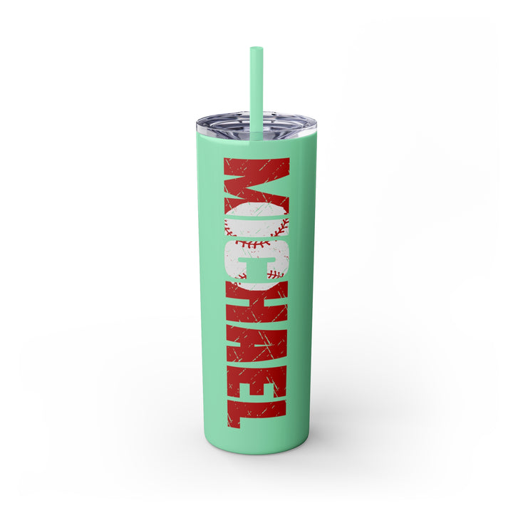 Baseball 20oz Skinny Tumbler with Straw w/Custom Name