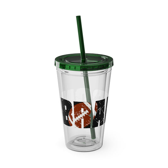 Football 16 oz Sunsplash Tumbler with Straw w/Custom Name