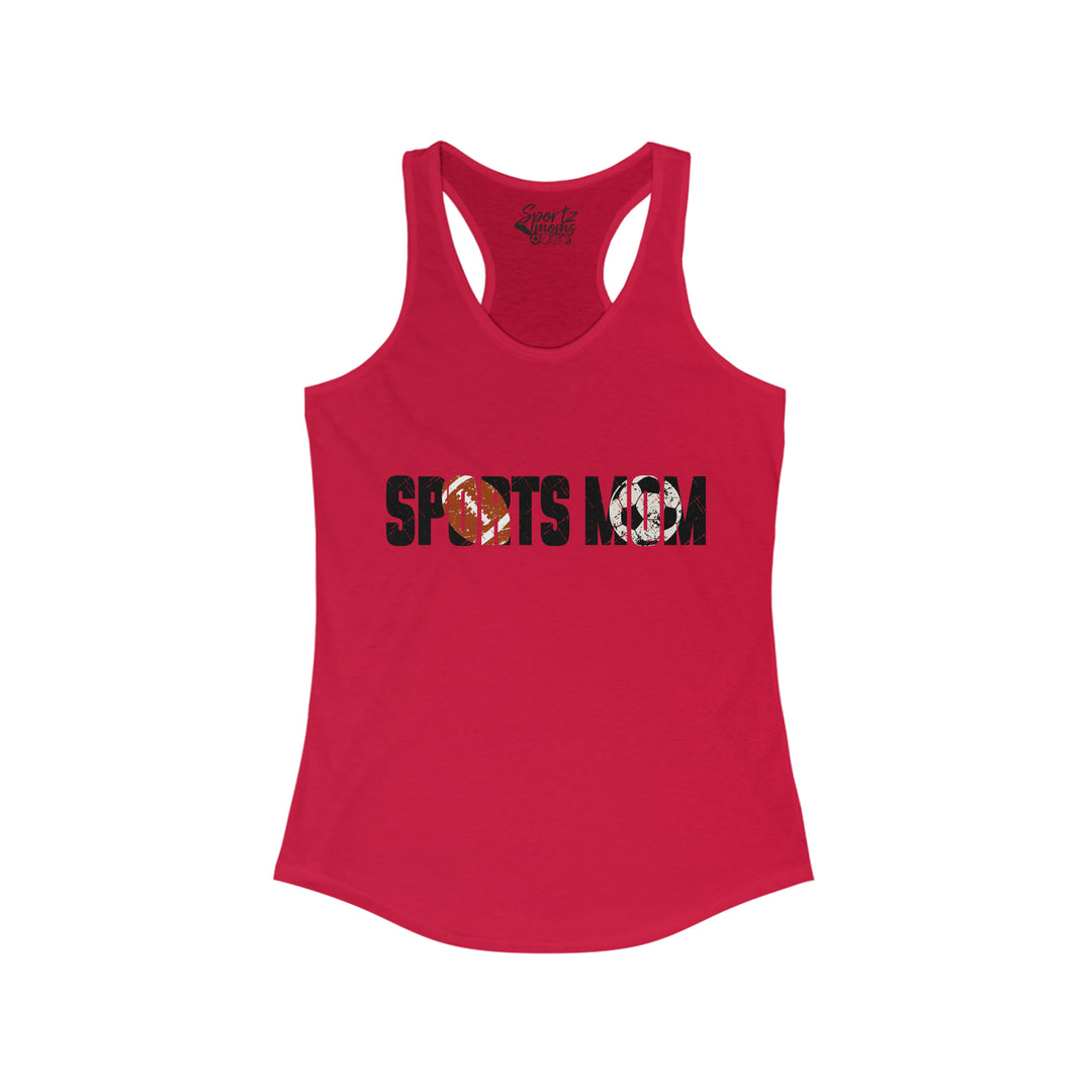 Sports Mom w/Football & Soccer Ball Adult Women's Racerback Tank