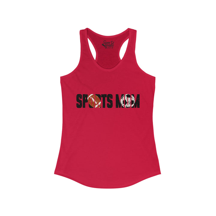 Sports Mom w/Football & Soccer Ball Adult Women's Racerback Tank