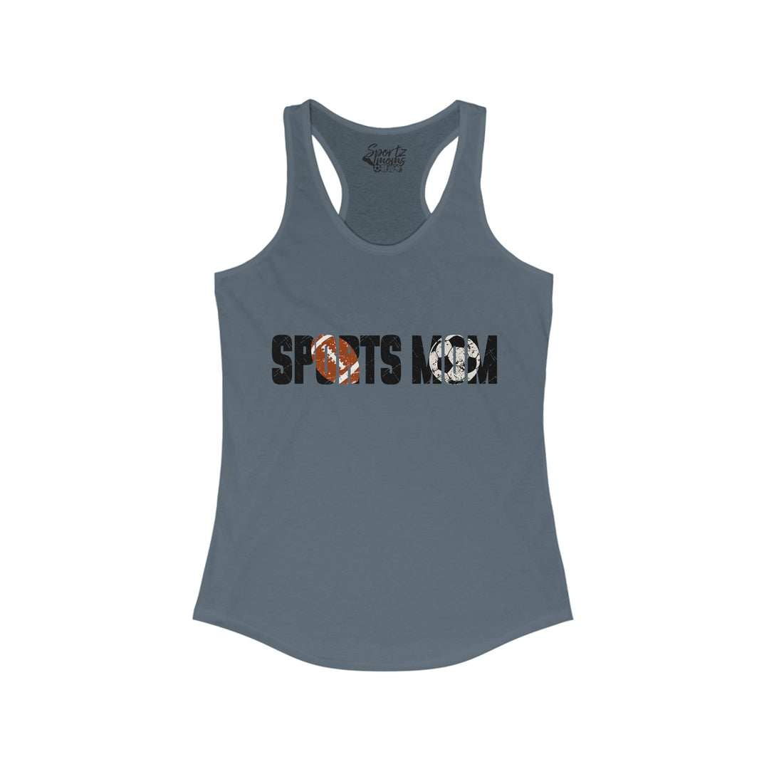 Sports Mom w/Football & Soccer Ball Adult Women's Racerback Tank