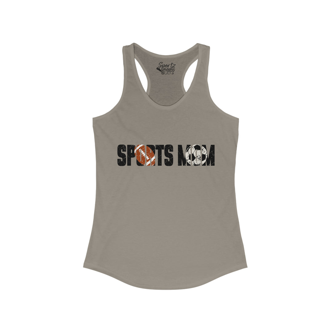 Sports Mom w/Football & Soccer Ball Adult Women's Racerback Tank
