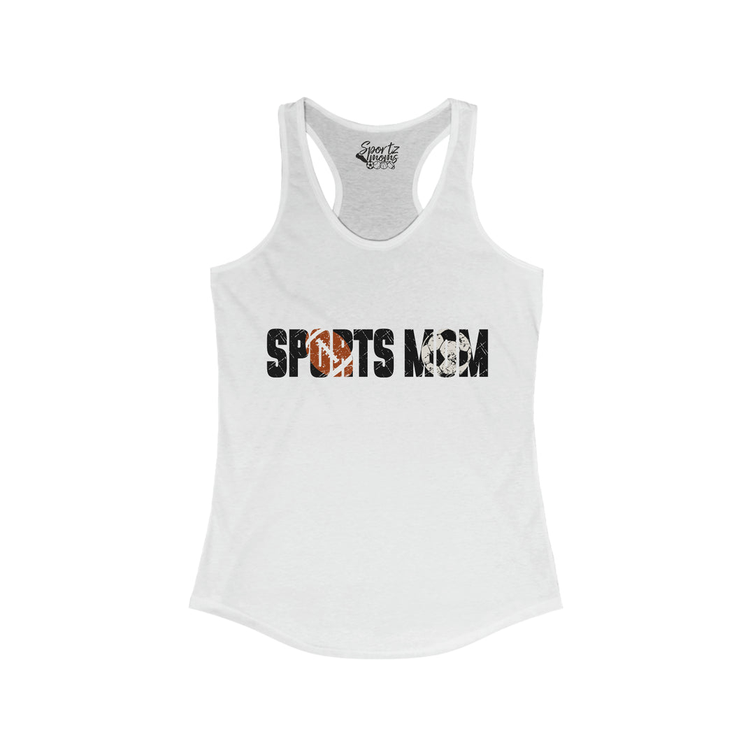 Sports Mom w/Football & Soccer Ball Adult Women's Racerback Tank