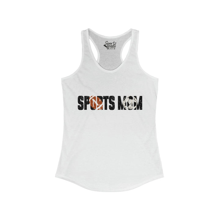 Sports Mom w/Football & Soccer Ball Adult Women's Racerback Tank