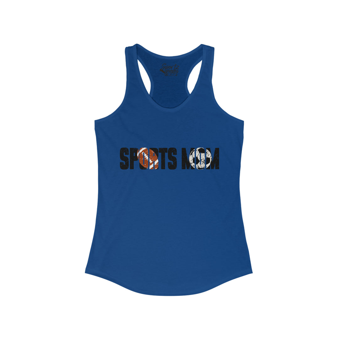 Sports Mom w/Football & Soccer Ball Adult Women's Racerback Tank