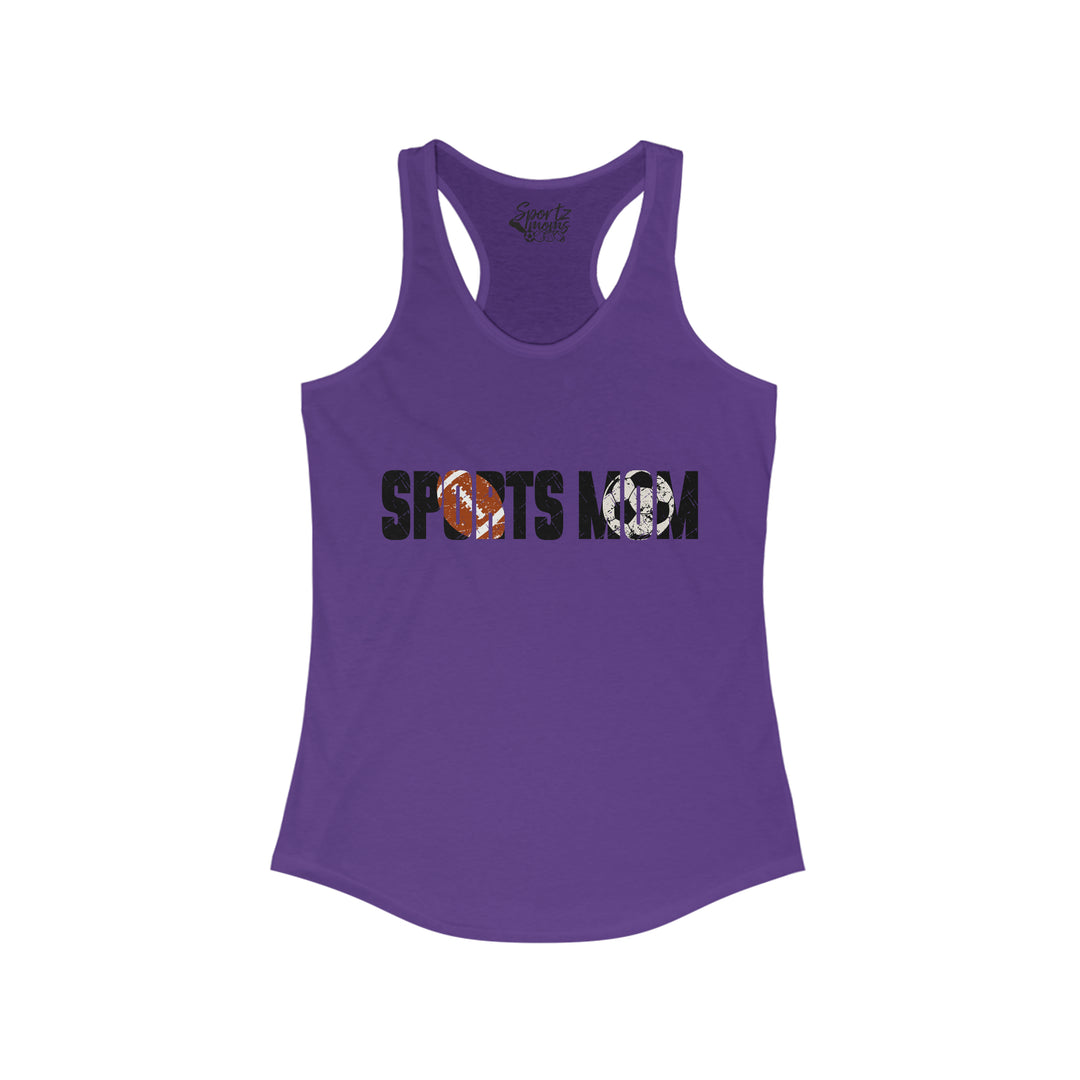 Sports Mom w/Football & Soccer Ball Adult Women's Racerback Tank