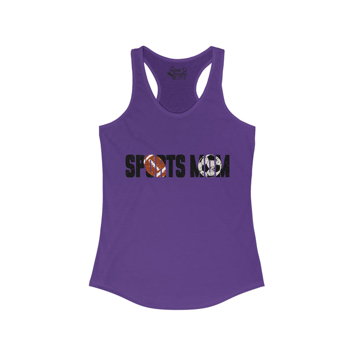 Sports Mom w/Football & Soccer Ball Adult Women's Racerback Tank