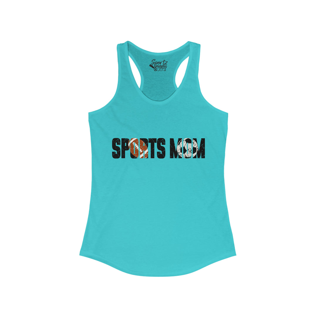 Sports Mom w/Football & Soccer Ball Adult Women's Racerback Tank