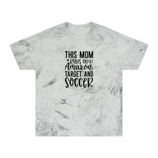 This Mom Runs on Amazon Soccer Adult Unisex Colorblast T-Shirt