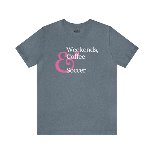 Weekends Coffee & Soccer Pink Design Adult Unisex Mid-Level T-Shirt