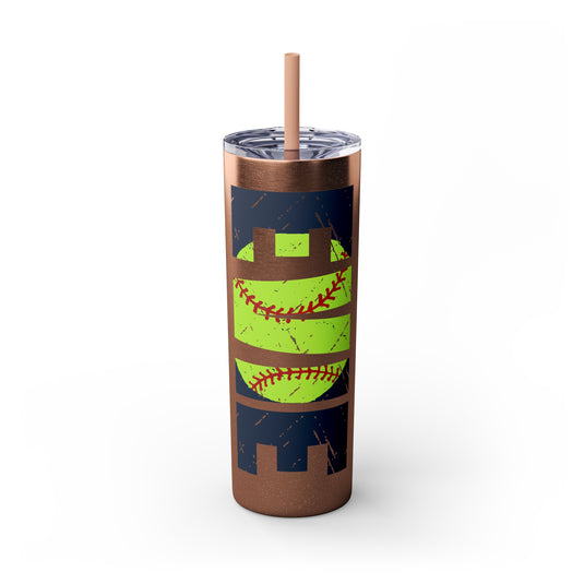 Softball 20oz Skinny Tumbler with Straw w/Custom Name