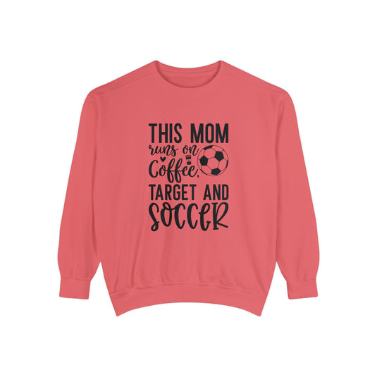 This Mom Runs on Coffee Soccer Adult Unisex Premium Crewneck Sweatshirt