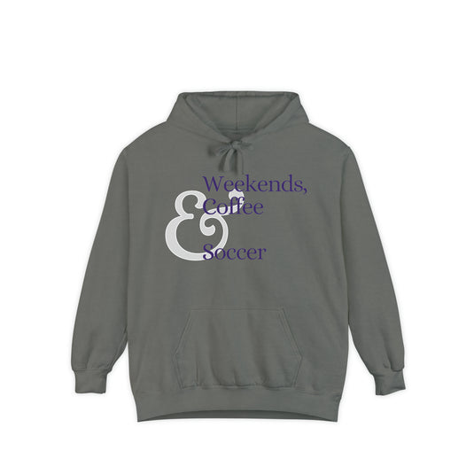 Weekends Coffee & Soccer Purple Design Adult Unisex Premium Hooded Sweatshirt