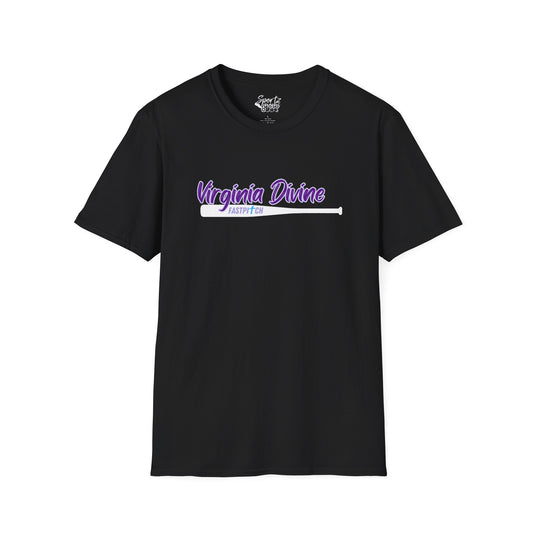 Virginia Divine Sports Unisex Adult Basic T-Shirt - Softball Pattern Design w/Name & Number on back