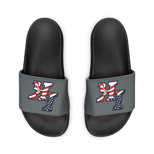 Iron Knights Women's Slide Sandals - Flag Design w/Dark Grey Background