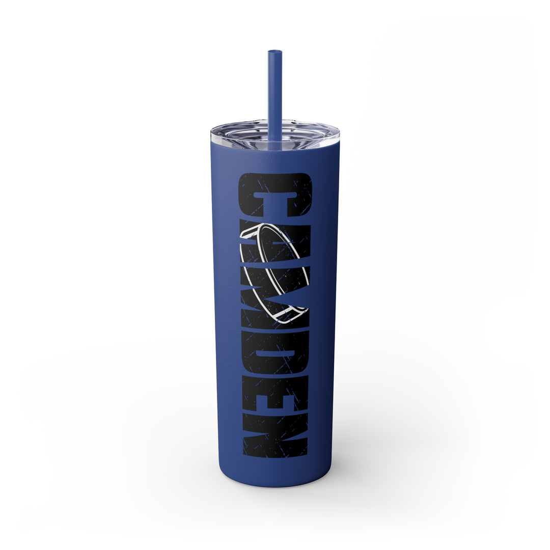 Hockey 20oz Skinny Tumbler with Straw w/Custom Name