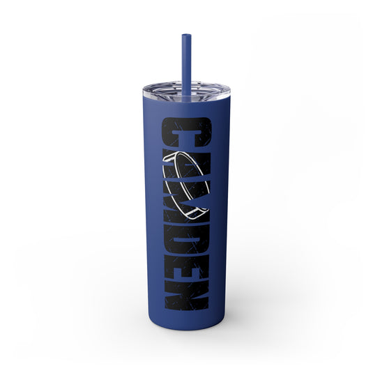 Hockey 20oz Skinny Tumbler with Straw w/Custom Name