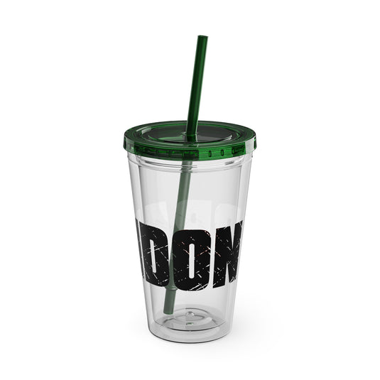 Football 16 oz Sunsplash Tumbler with Straw w/Custom Name