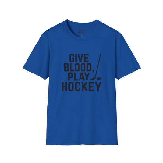 Give Blood Play Hockey Adult Unisex Basic T-Shirt