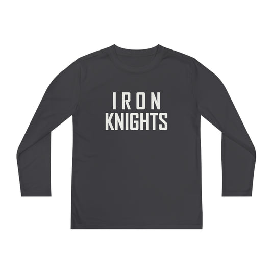 Iron Knights Youth Long Sleeve Competitor Moisture Wicking Tee w/Stacked Text Only