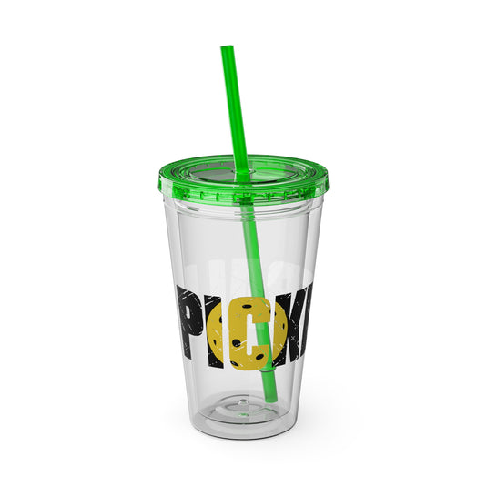 Pickleball 16 oz Sunsplash Tumbler with Straw