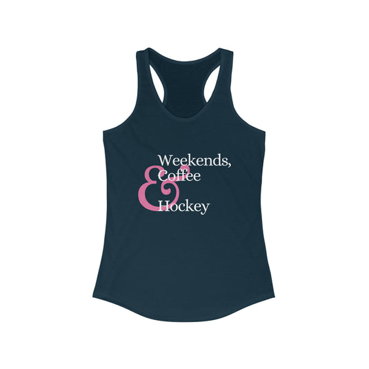 Weekends Coffee & Hockey Pink Design Women's Racerback Tank