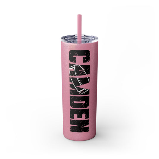 Hockey 20oz Skinny Tumbler with Straw w/Custom Name