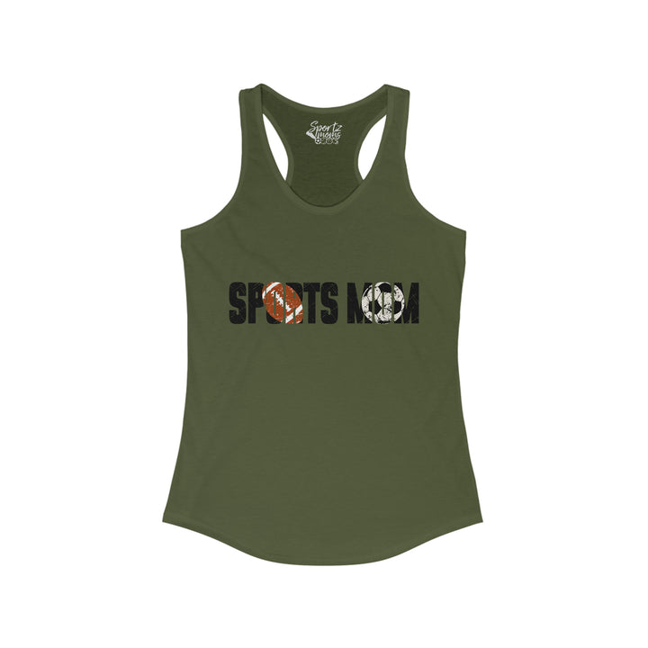 Sports Mom w/Football & Soccer Ball Adult Women's Racerback Tank