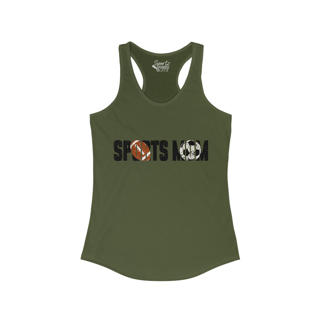 Sports Mom w/Football & Soccer Ball Adult Women's Racerback Tank