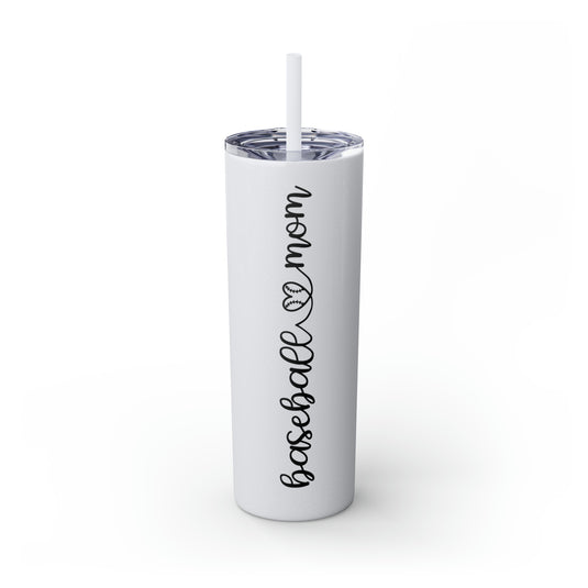 Baseball Mom with Heart 20oz Skinny Tumbler with Straw in Matte or Glossy