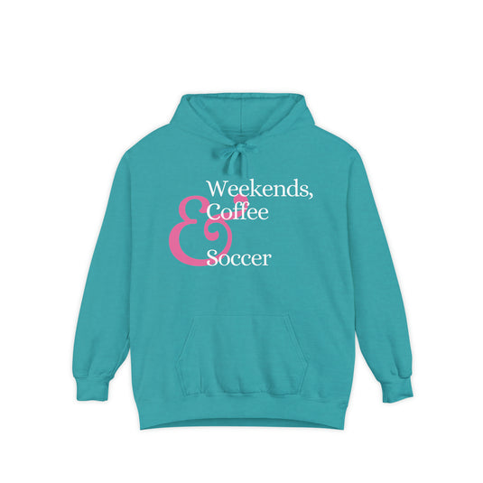 Weekends Soccer & Coffee Pink Design Adult Unisex Premium Hooded Sweatshirt