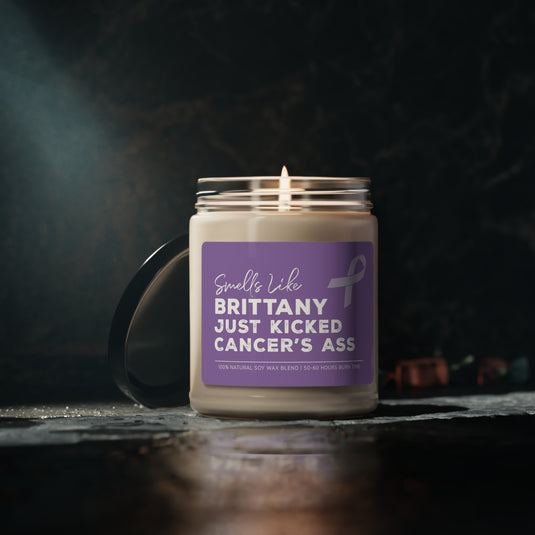 Smells Like Custom Name Just Kicked Cancer's Ass 9oz Candle