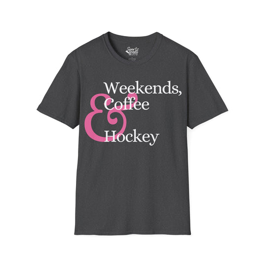 Weekends Coffee & Hockey Pink Design Adult Unisex Basic T-Shirt