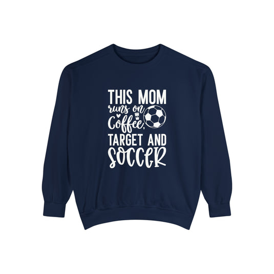 This Mom Runs on Coffee Soccer Adult Unisex Premium Crewneck Sweatshirt