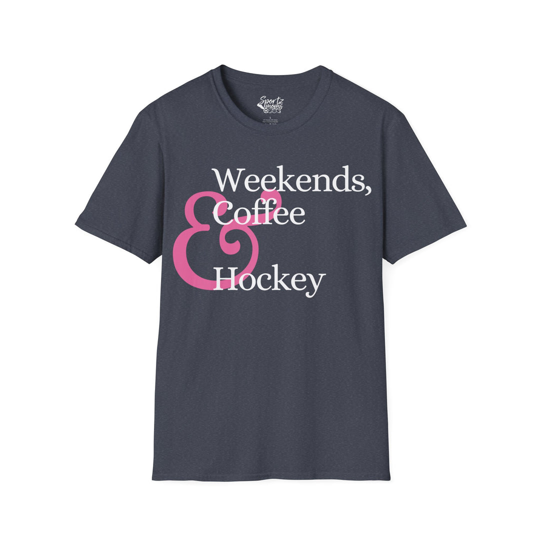 Weekends Coffee & Hockey Pink Design Adult Unisex T-Shirt