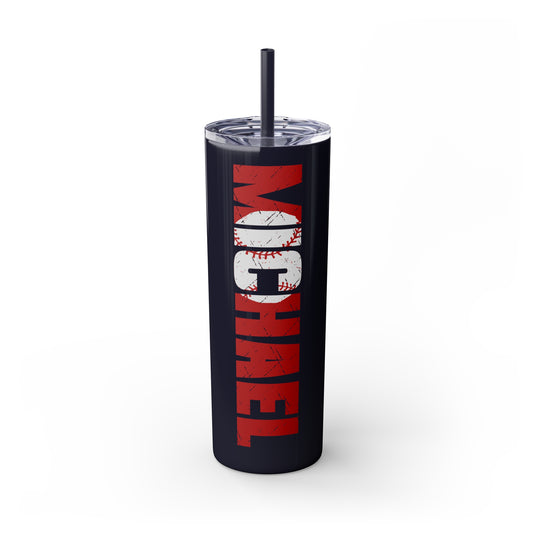 Baseball 20oz Skinny Tumbler with Straw w/Custom Name