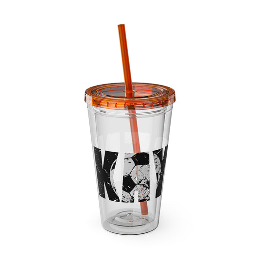 Soccer 16 oz Sunsplash Tumbler with Straw w/Custom Name