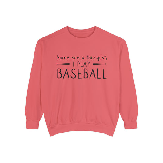 Some See a Therapist I Play Baseball Adult Unisex Premium Crewneck Sweatshirt