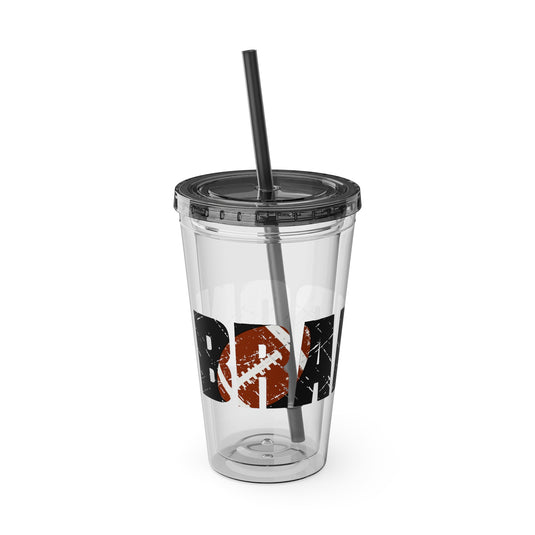 Football 16 oz Sunsplash Tumbler with Straw w/Custom Name