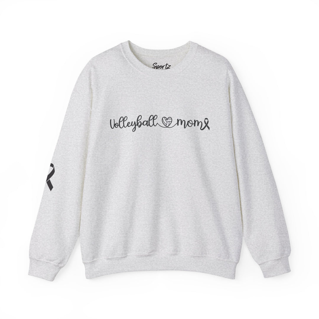Cancer Collection Pick Your Sport Mom Ribbon & Heart Adult Unisex Crewneck Sweatshirt w/Ribbon on Sleeve
