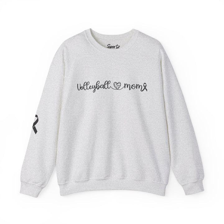 Cancer Collection Pick Your Sport Mom Ribbon & Heart Adult Unisex Crewneck Sweatshirt w/Ribbon on Sleeve